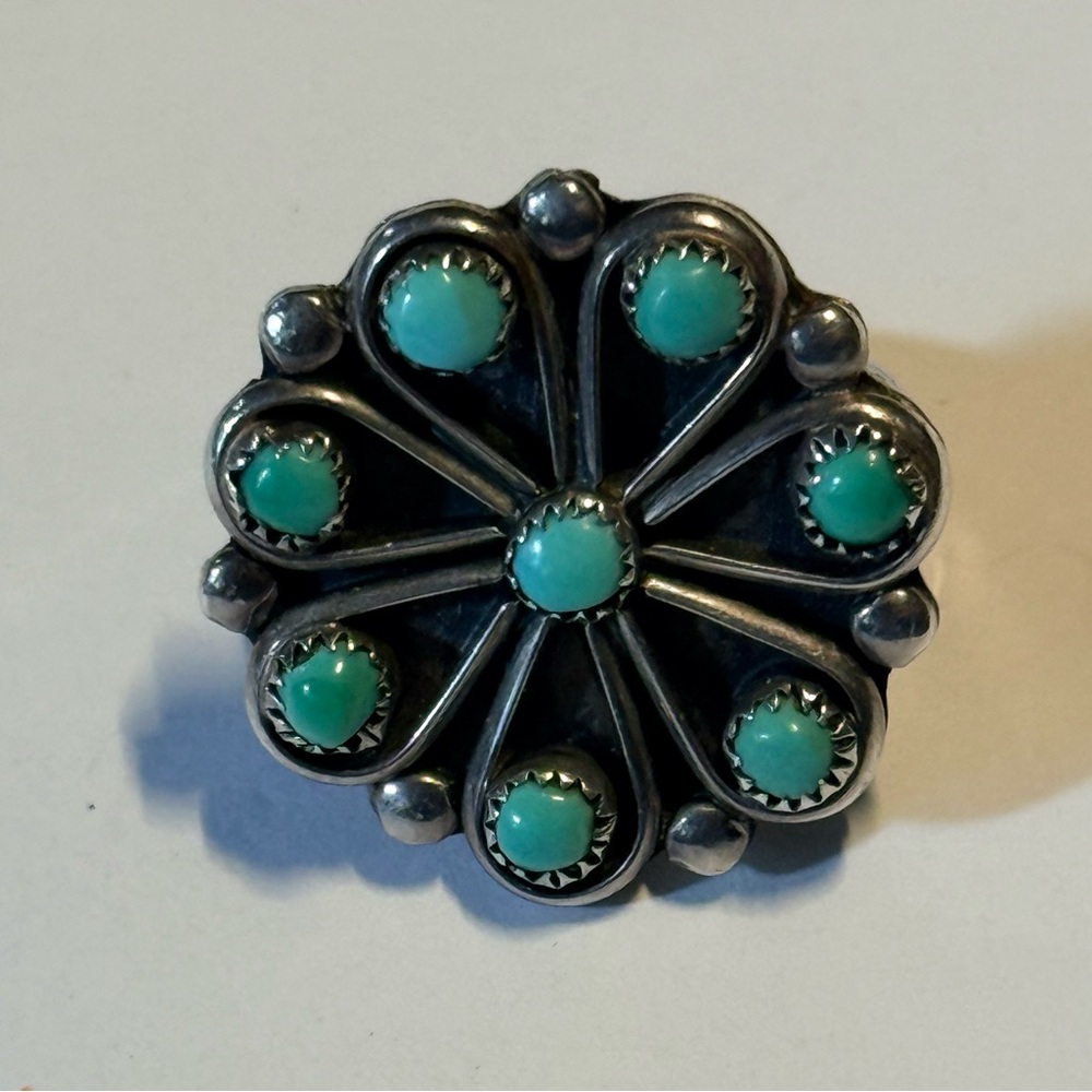 Vintage Turquoise Sterling Silver Floral Ring Size 7